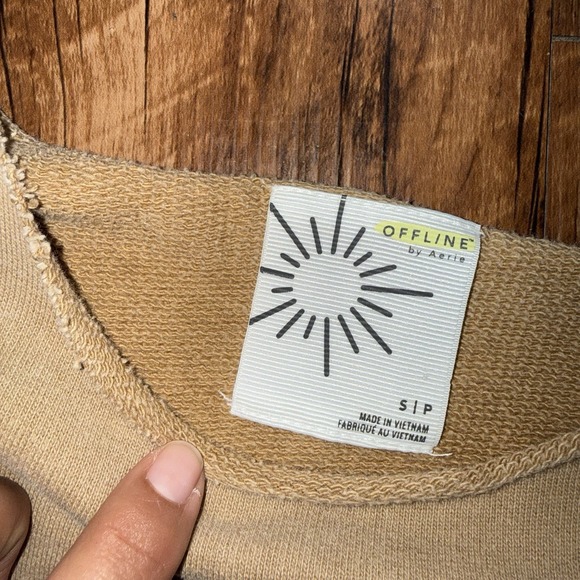 Aerie Tan Small Distressed Hokey Wide Neck Sweater Boho Women - Picture 2 of 7